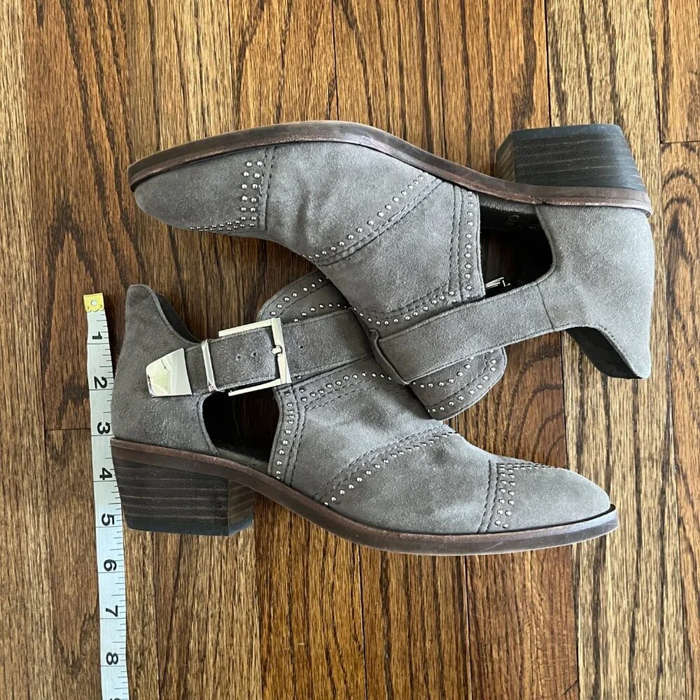 Vince Camuto Grey Suede Raina Studded Buckled Booties Women's Edgy Boho 6M - Picture 3 of 11